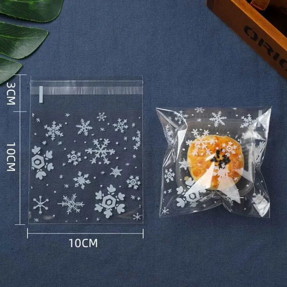 50Pcs New Clear Christmas Snowflake Cookie Bag Plastic Cellophane Self Adhesive Seal Bakery DIY Baking Decoration Gift Bags