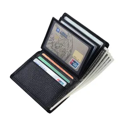 New Genuine Leather Men's Wallet Cowhide Driver's License ID Slot Money Bag Credit Card Holder Short Vertical Purse For Male