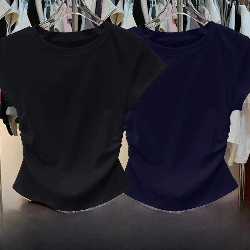 

Женская футболка ort Sve, новинка 2025, летняя, облегающая, однотонная, универсальная, удобный топ с драгоценными деталями, удобный топ