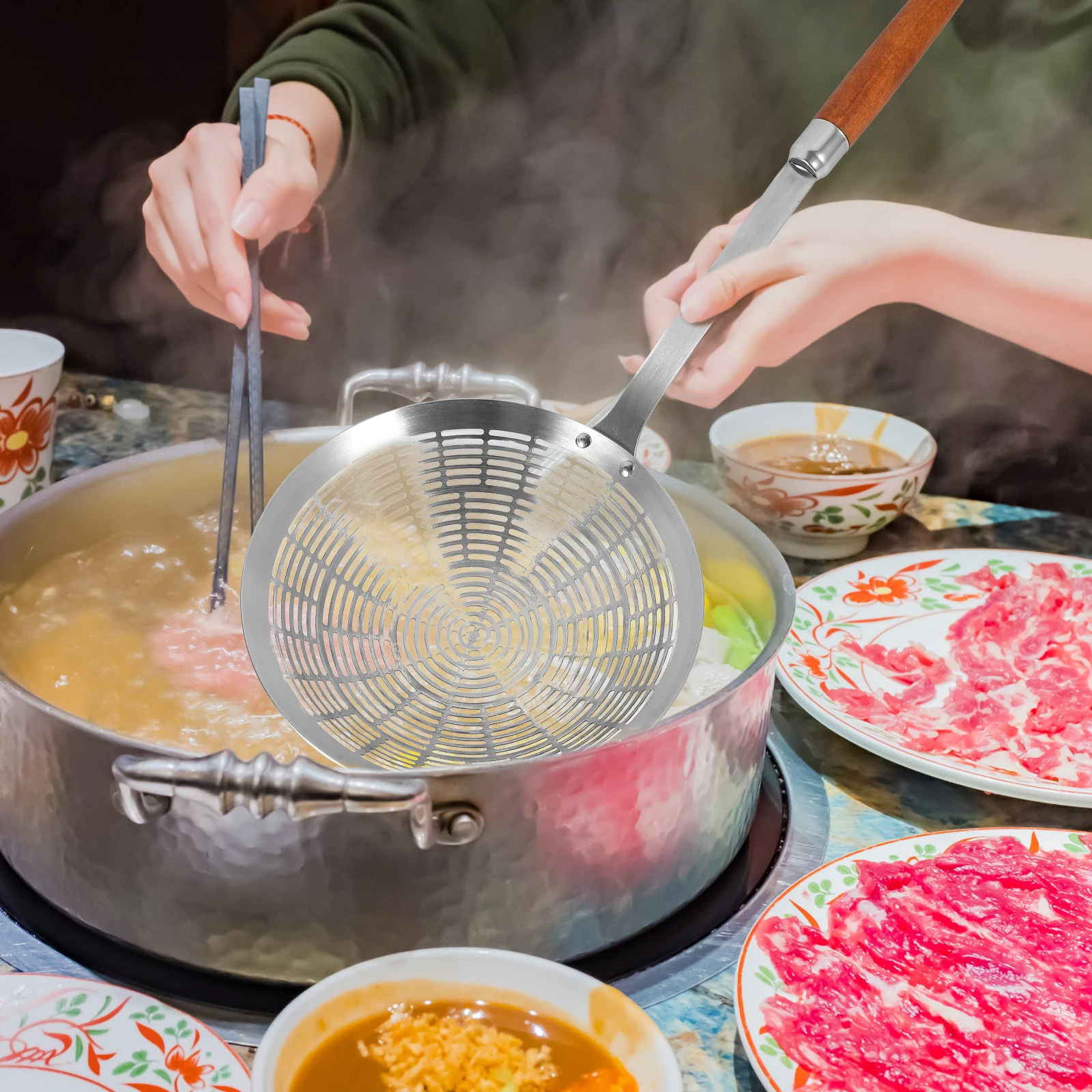 

304 Stainless Steel Anti-Scalding Large Slotted Spoon Deep Fry Colander Skimmer Strainer for Noodles Pasta Kitchen Supplies
