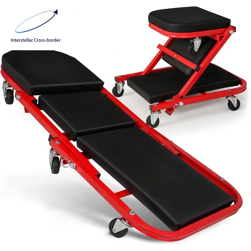 

Folding Car Repair Creeper Z-Type Stool 2-In-1 Maintenance Board Universal Swivel Wheels Garage Workshop Auto Repair Tool