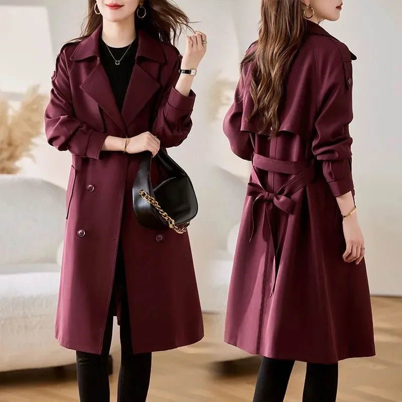 Manteau long à double boutonnage pour femmes, coupe-vent monochrome, manteau de bureau pour dames, nouvelle mode, printemps, automne, 2025