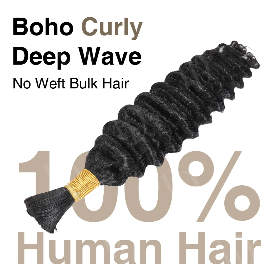Pre-Colored Deep Wave Bulk Braiding Human Hair No Weft Remy Bulk Human Hair 14-28