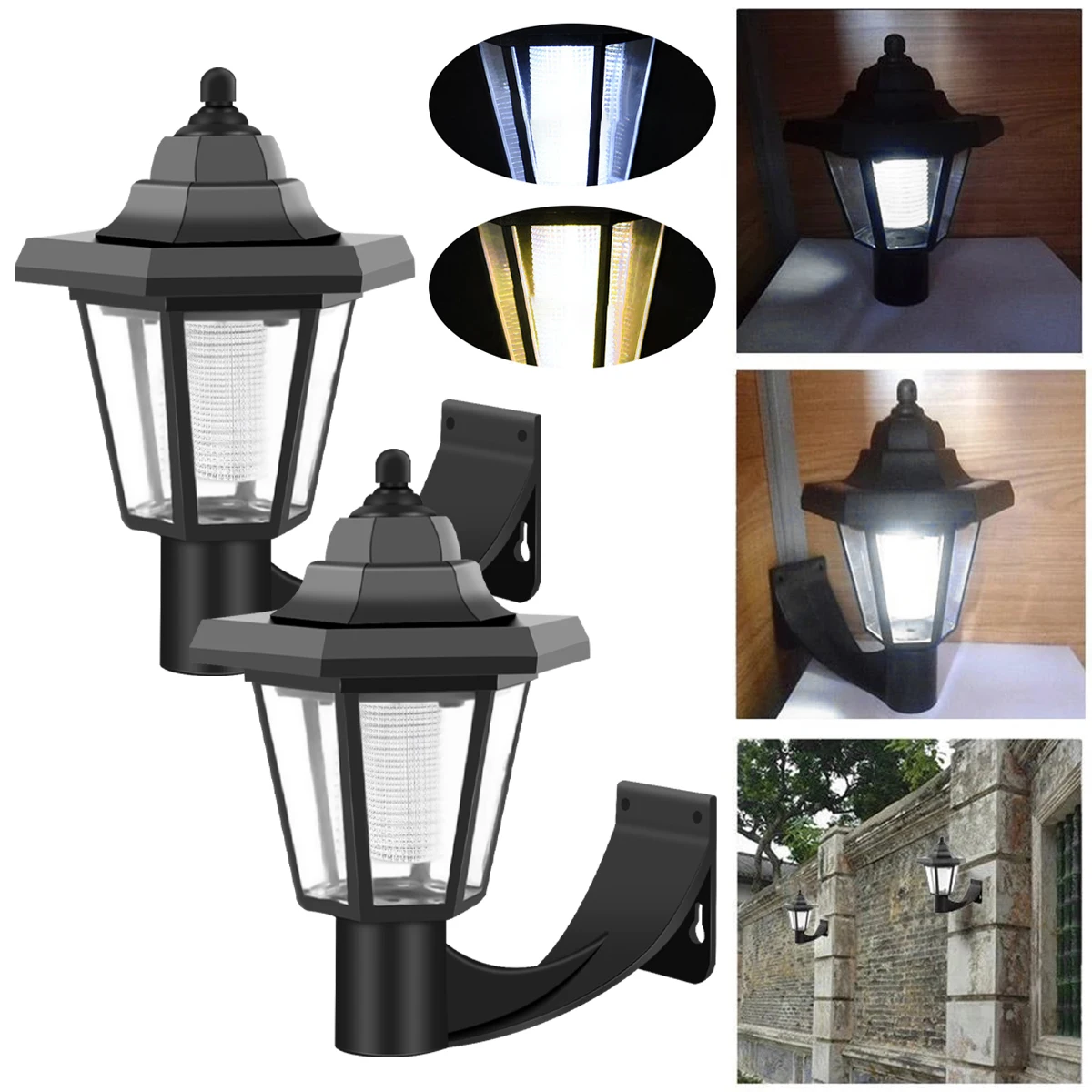 2PCS Solar LED Light Outdoor Wall Lamp Garden Light Hexagonal Solar Lantern Light Waterproof Solar Lamp Retro Garden Light Decor