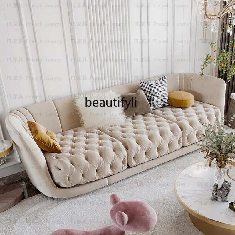 French light luxury modern fabric sofa small apartment living room American simple three-person pull-up sofa