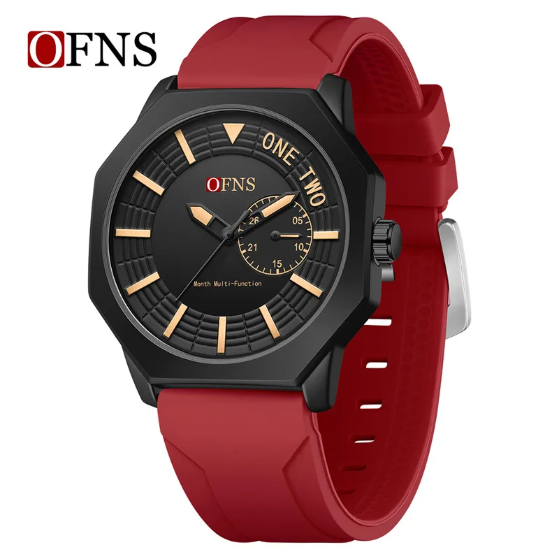 OFNS new casual quartz watch three-dimensional rhombus pointer date waterproof men's watch hot-selling light watch