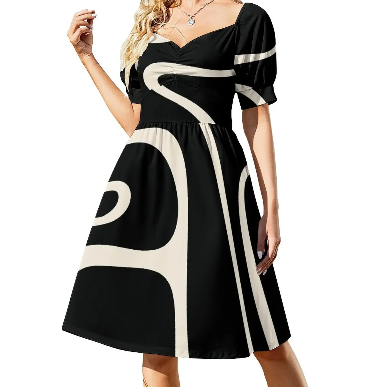 

Copacetic Retro Abstract Black and Almond Cream Sleeveless Dress Dresses gala dresses for womens Dress