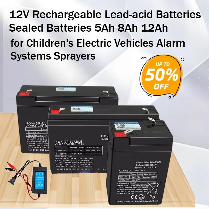 12V Rechargeable Lead-acid Batteries Sealed Batteries 5Ah 8Ah 12Ah for Children's Electric Vehicles Alarm Systems Sprayers