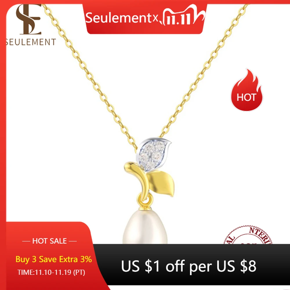 

Seulement Natural Freshwater Baroque Pearl Necklace Sterling Silver 925 Flower Zircon Pendant Necklaces Girls Romantic Jewelry