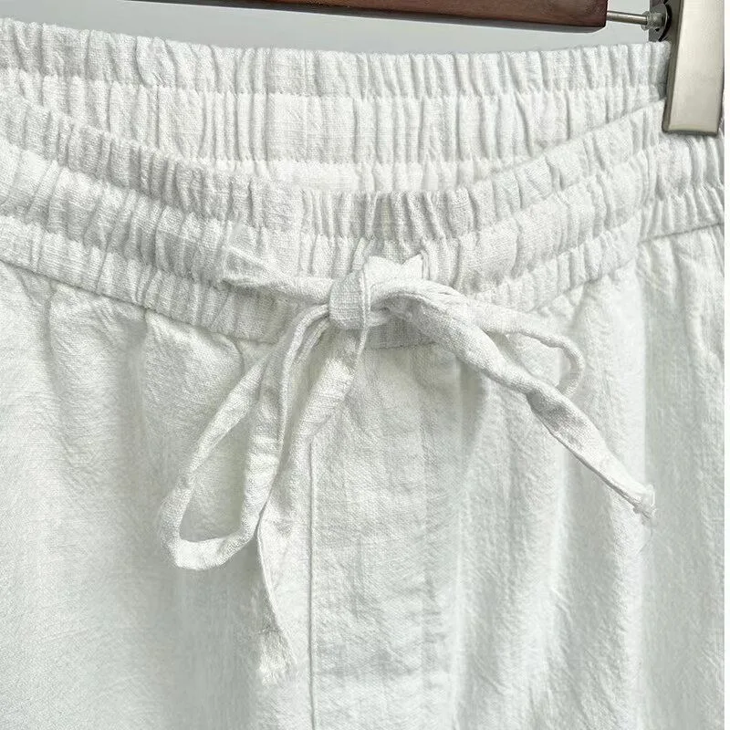 Loose Large Size Men's Linen Pants Straight Leg Casual Trousers Simple Match Long Summer Men's Casual Nine Points Pants