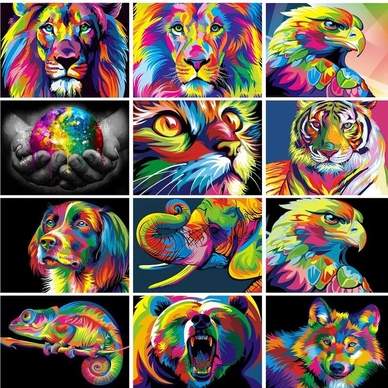 

GATYZTORY 60x75cm Colorful Animals DIY Painting By Numbers Modern Wall Art Coloring By Numbers Oil Painting For Home Decor Canva