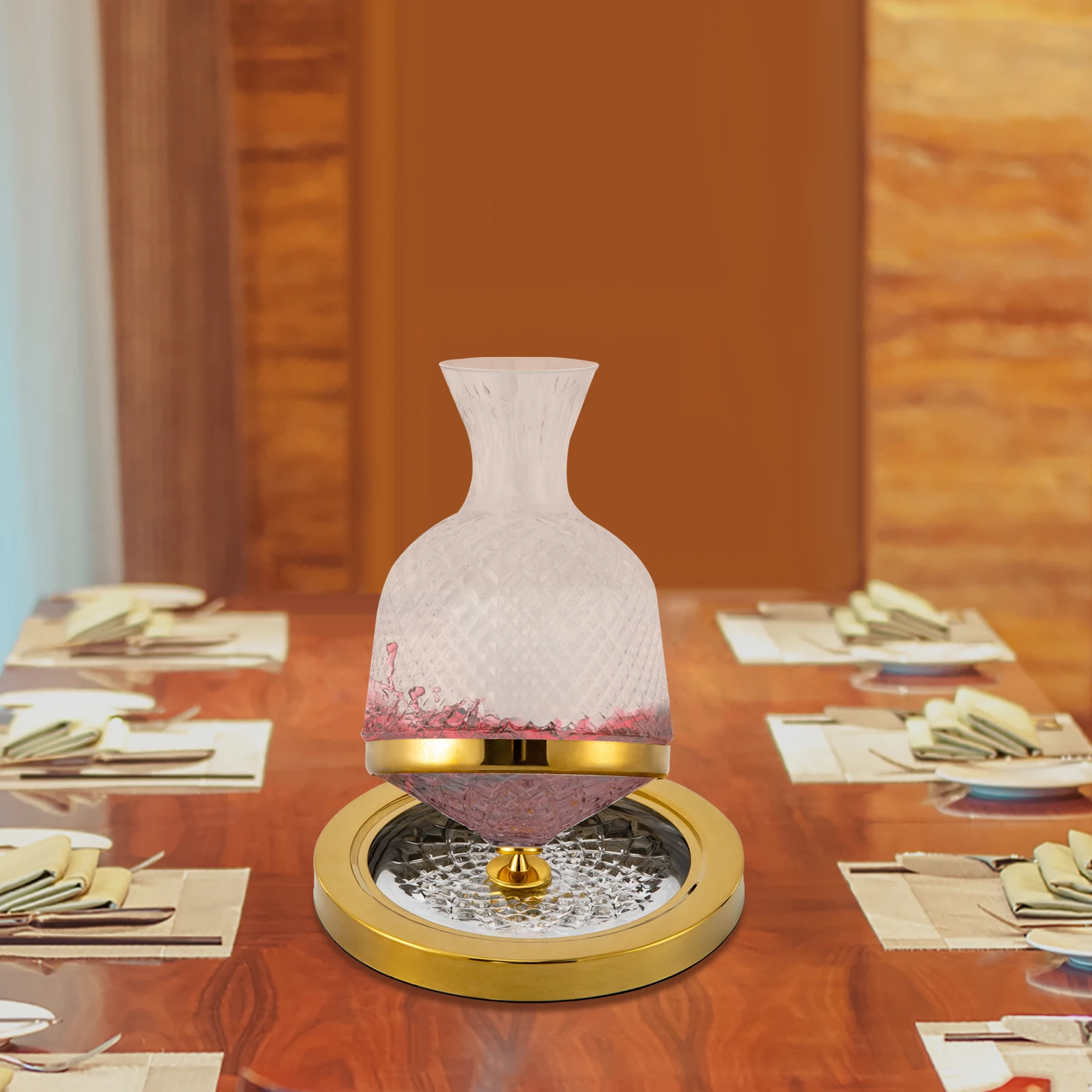 

50oz Gold Wine Decanter w/ Spinning Top, 45° Tilted Mouth Design for Perfect Aeration for Restaurants, Parties, and Gift Giving