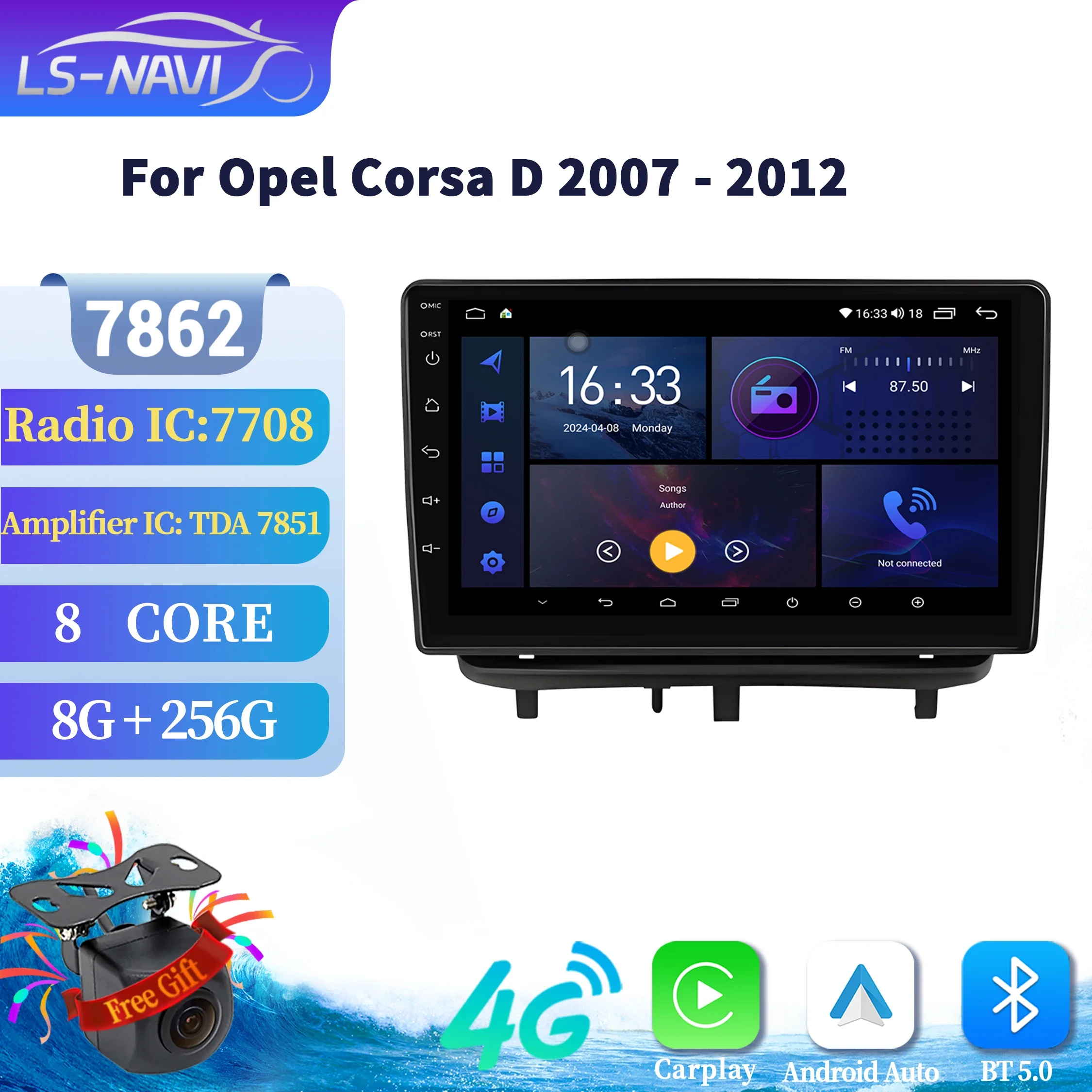 Android 14 For Opel Corsa D 2007-2012 Autoradio Car Stereo Radio Player Navigation Multimedia 7862 8+256 Touch 2K QLED Screen