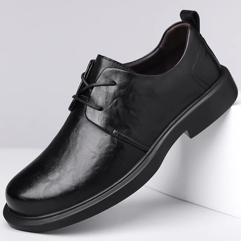 Quality Breathable Comforatable Soft Leather Shoes Men's Formal Dress Shoes 2026 Fall Square Heel Decent Office Business Shoe