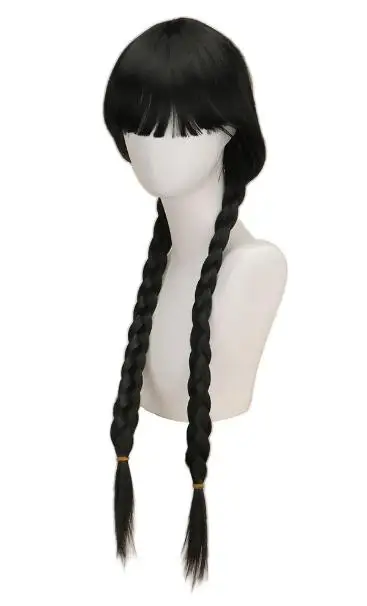 Peruca preta feminina morticia addams peruca tv quarta-feira cosplay addams família preto cabelo longo sintético alta resistente ao calor perucas