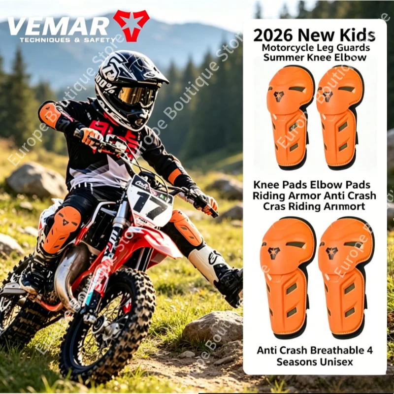 

2026 NEW Kids Motorcycle Leg Guards Summer Knee Pads Elbow Pads Riding Armor Anti Crash Breathable 4 Seasons Unisex