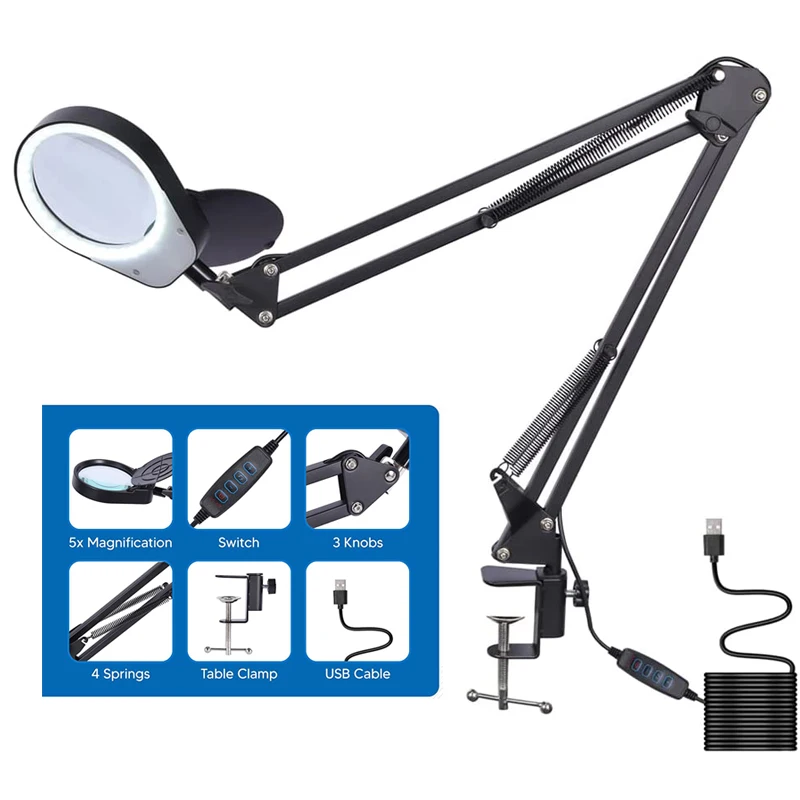 New Arrival Large Clip Folding Stand Desktop Magnifying Glass Lamp Magnifier for Inspection PD43598T