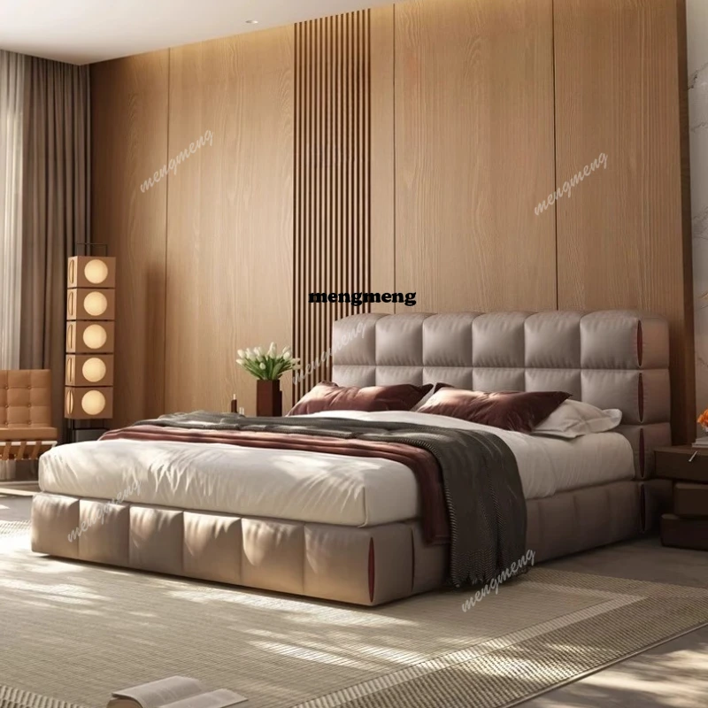Italian Minimalist Leather Bed Modern Design Headboards Queen Bedroom Bed Frame Unique Trendy Salon Beliche Hotel Furniture