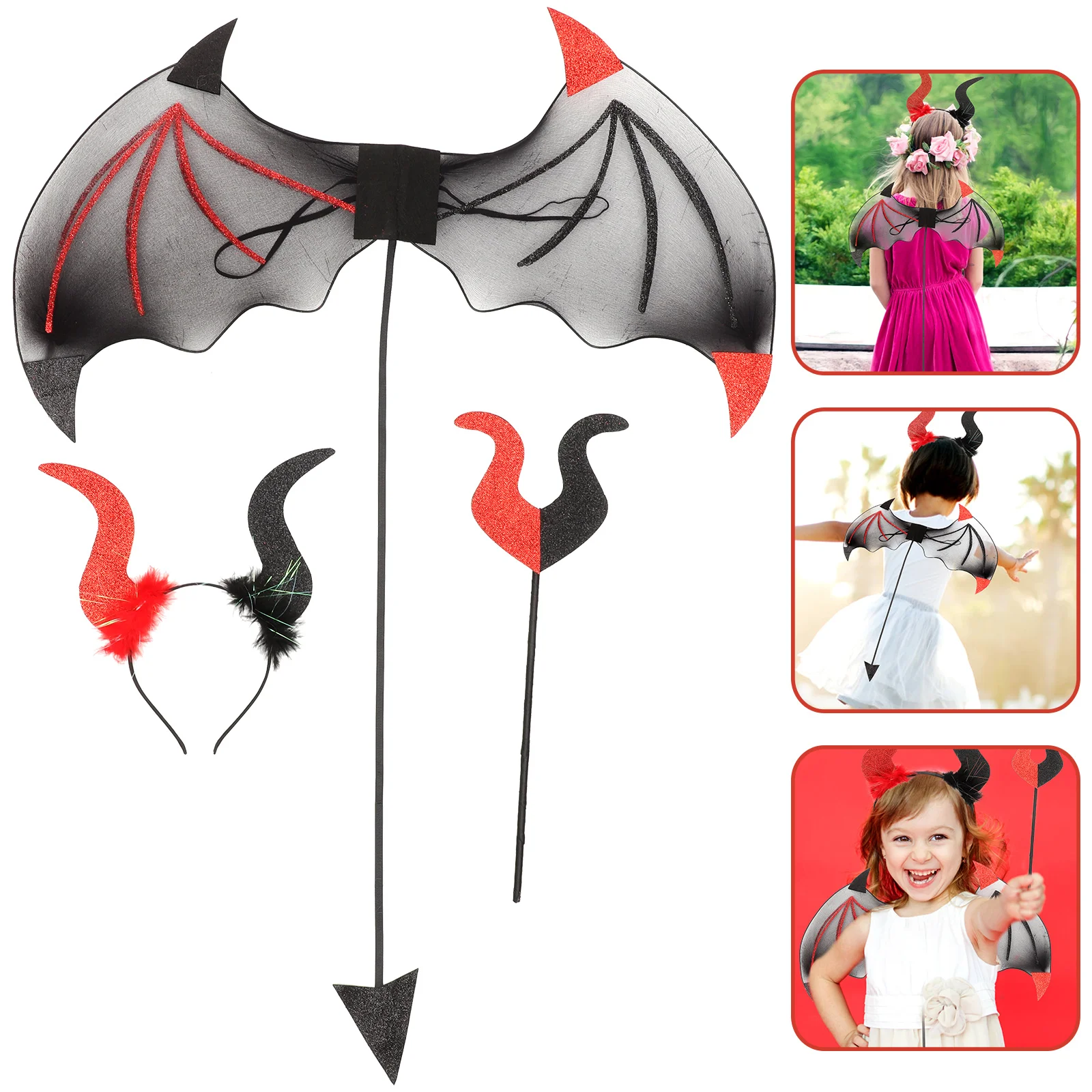 

Demon Wings Set Costume Accessories Halloween Headpiece Headbands Cosplay Costumes Iron Wire Hair for Adults Props