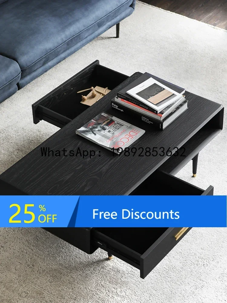 

Ancient Style Solid Wood Double Drawer Coffee Table Drawer Household Ancient Walnut Color