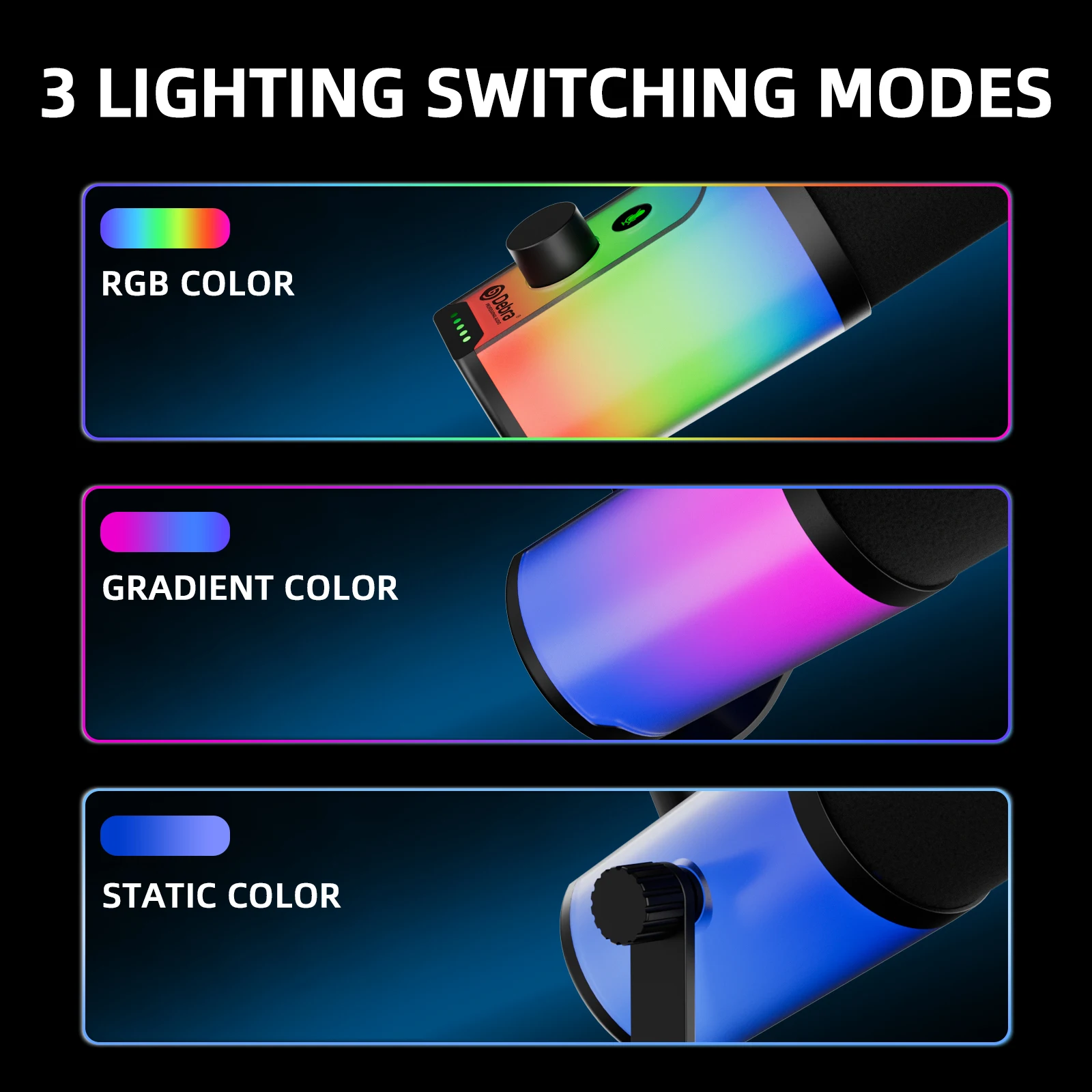Profesjonalny mikrofon dynamiczny USB XLR z oświetleniem RGB, 3 tryby nagrywania, mikrofon pojemnościowy kardioidalny do streamingu i nagrywania podcastów.