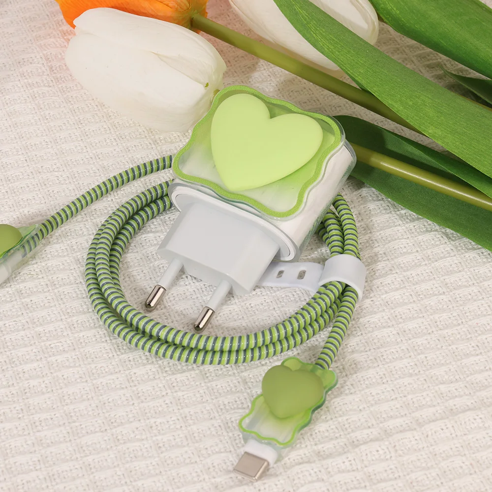 3D Love Charger Protector Cable Organizer for iPhone 15 14 13 12 Pro Max 20W 18W Type C Data Cable Management Cord Winder Kit