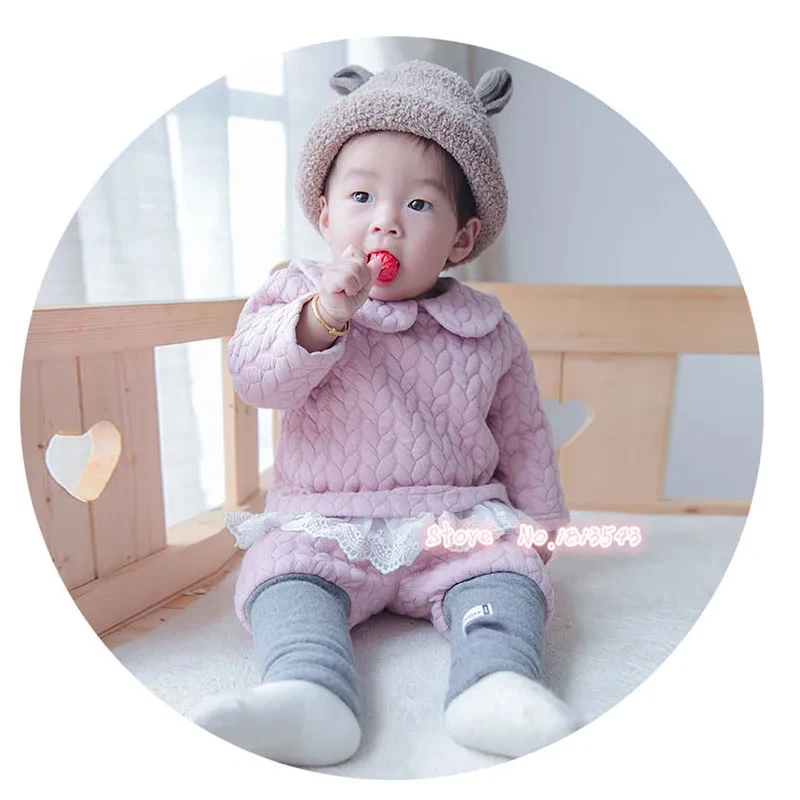 

kids baby girls set New Autumn Winter baby thick outfits warm clothes two piece sets lace hem 3-24M baby wear