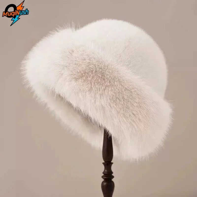 

MuqiNush Warm Caps Autumn And Winter 2025 New Women's Fashion Fur Cap Mongolian Hat Plush Fluffy For Skiing Riding Outdoor