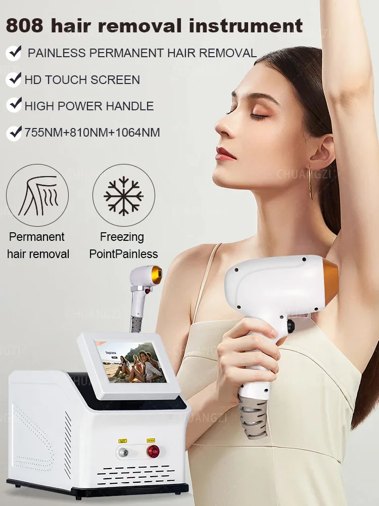 

2024 Newest 2000W Diode Laser 3 Wavelength 755nm 808nm 1064nmdiode Hair Removal Machine Cooling Head Painless Epilator Face