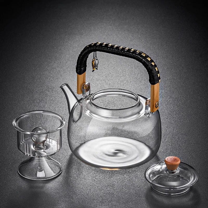 GIANXI Glass Tea Pot With Weave Handle Chinese Heat-resistant Glass Teapot Transparent Steaming Tea Glass Kettle Tea Set