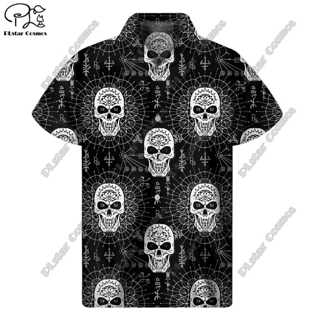 Plstar kosmos 3d druck 2023 neues sommer männer hemd kurz ärmel iges hemd horror skull street lose 5xl design hemd serie 1