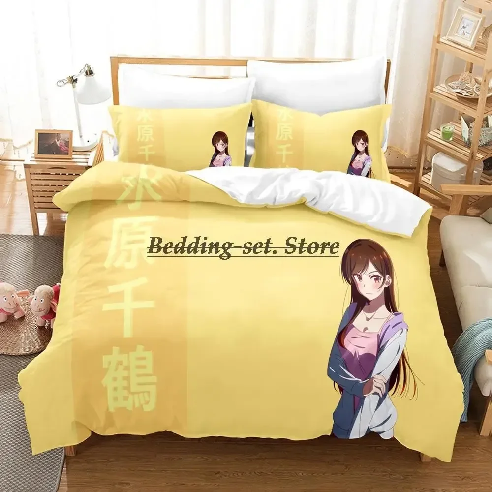 Kawaii Kanojo Okarishimasu Bedding Set Single Twin Full Queen King Size Bed Set Aldult Kid Bedroom Duvetcover Sets Anime Bed