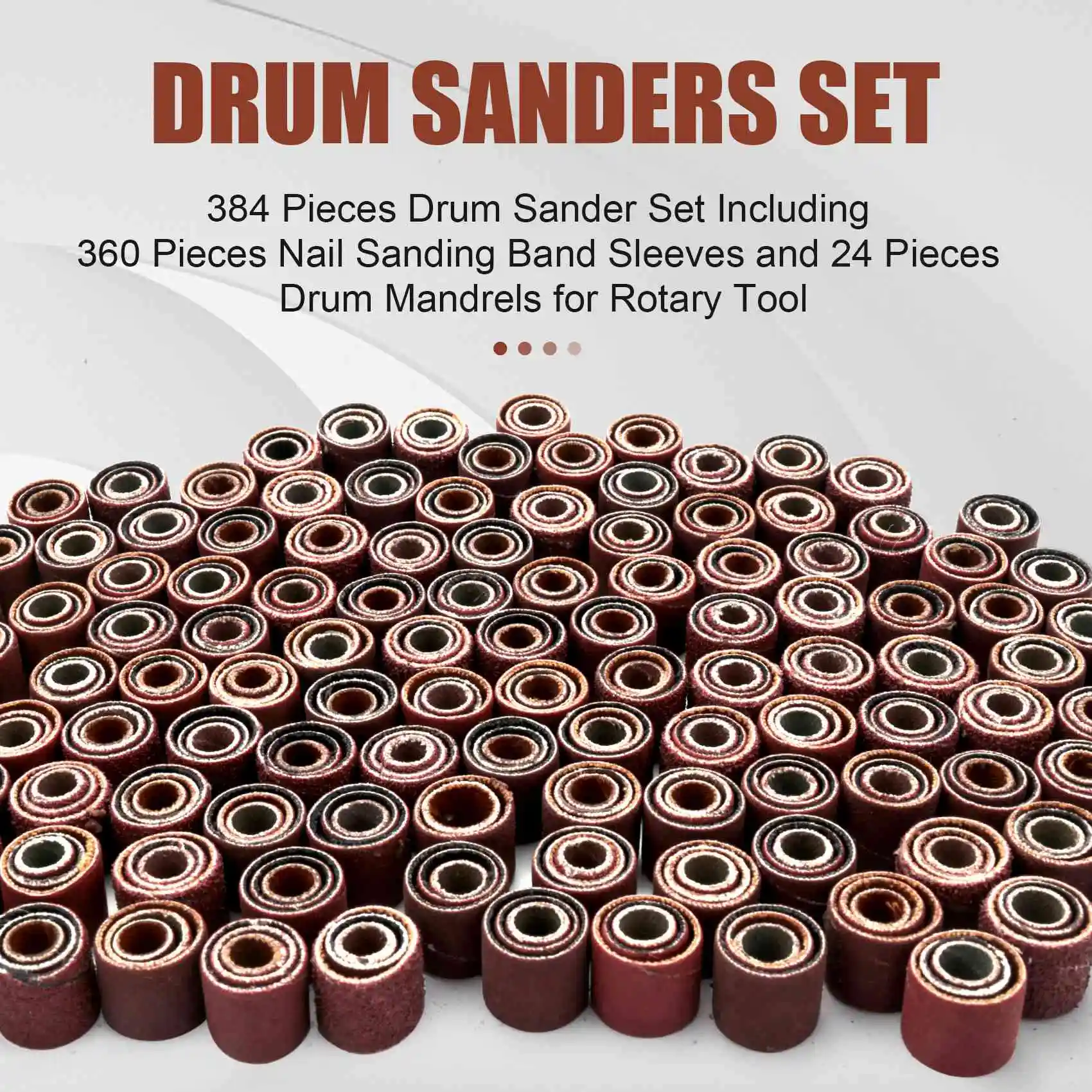 384 Pieces Drum Sander Set Including 360 Pieces Nail Sanding Band Sleeves and 24 Pieces Drum Mandrels for Rotary Tool