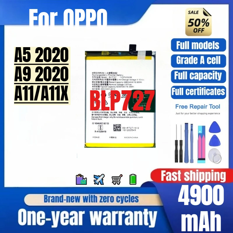 

BLP727 for OPPO A5 2020/A9 2020/A11/A11X Phone Battery High Quality High Capacity Replacement Bateria Grade A Cell with Tools