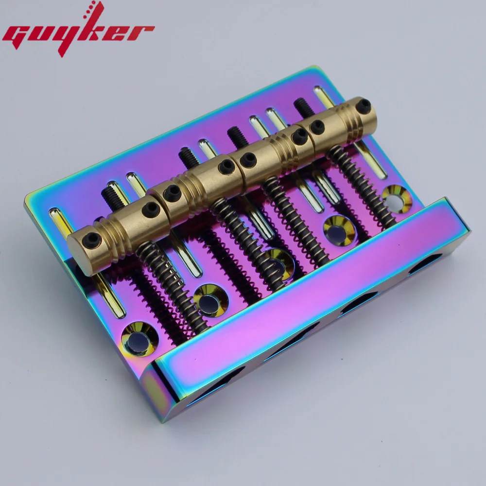 Guyker 4 String High Mass Bass Bridge With Vintage CNC Machined Brass Saddles Tailpiece Rainbow Chameleon for Jazz Bass