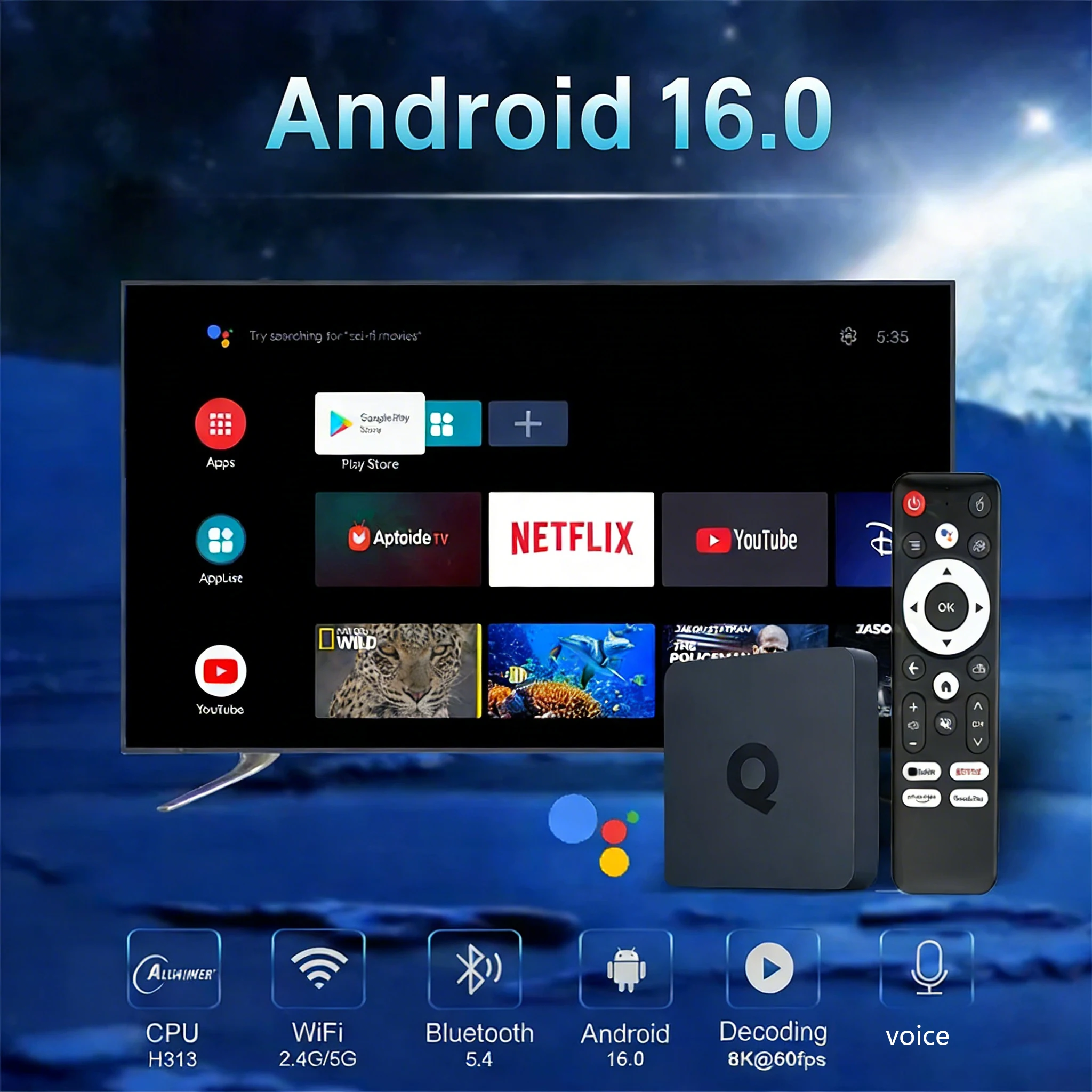 Android16 Smart TV Box Q1 Allwinner H313 Obsługuje 2.4G&5G Dual Wifi 8K 64G 128G Rom Google Media Player TV Box Voice Set Top Box — zdjęcie 3