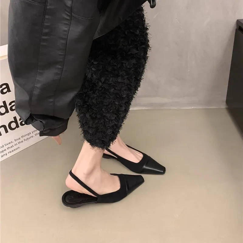 Sandálias femininas rasas de slip-on, sapato feminino, salto baixo, mulas com vestido ao ar livre, nova moda feminina, primavera, 2022