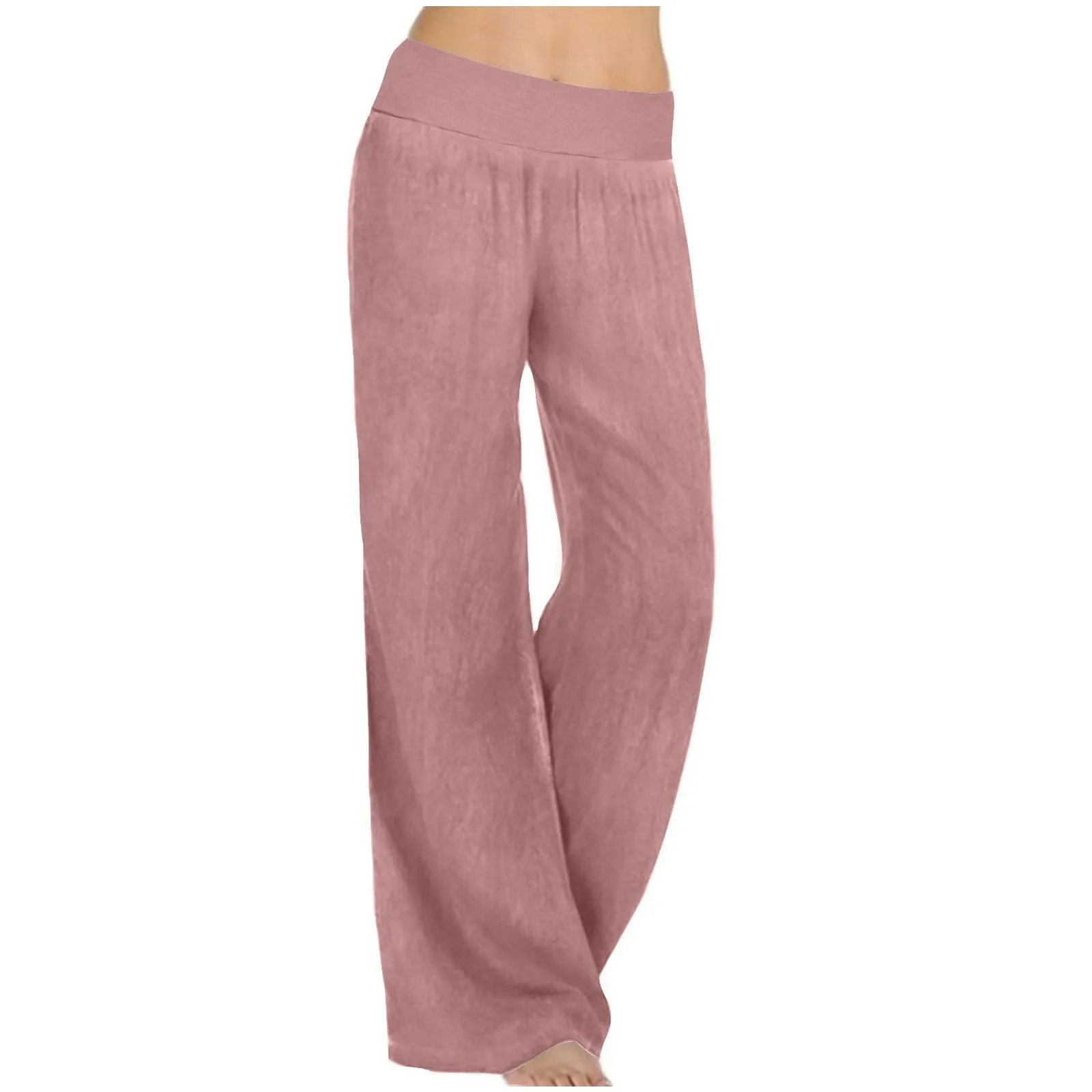 Pantalones de pierna ancha para mujer, Pantalón elástico de cintura alta, Color sólido, informal, cómodo, para el hogar, novedad de verano