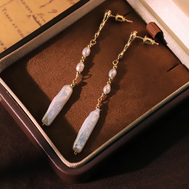 Natural Baroque Pearl Tassel Copper Bead Earrings Electroplated 18k Gold High-Quality Earrings  Gift Women's Jewelry GE1788