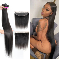 Bone Straight Human Hair Bundles With 13x4 HD Lace Frontal With Extensions Brazilian Weavings 3 Bundles With Closure for Women