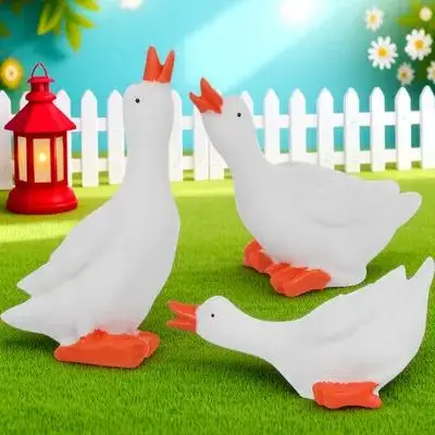 

12Pcs Big White Goose Decor Detailed Mini Statues for DIY Home Garden Scene Crafting Unique Desk Display Collection
