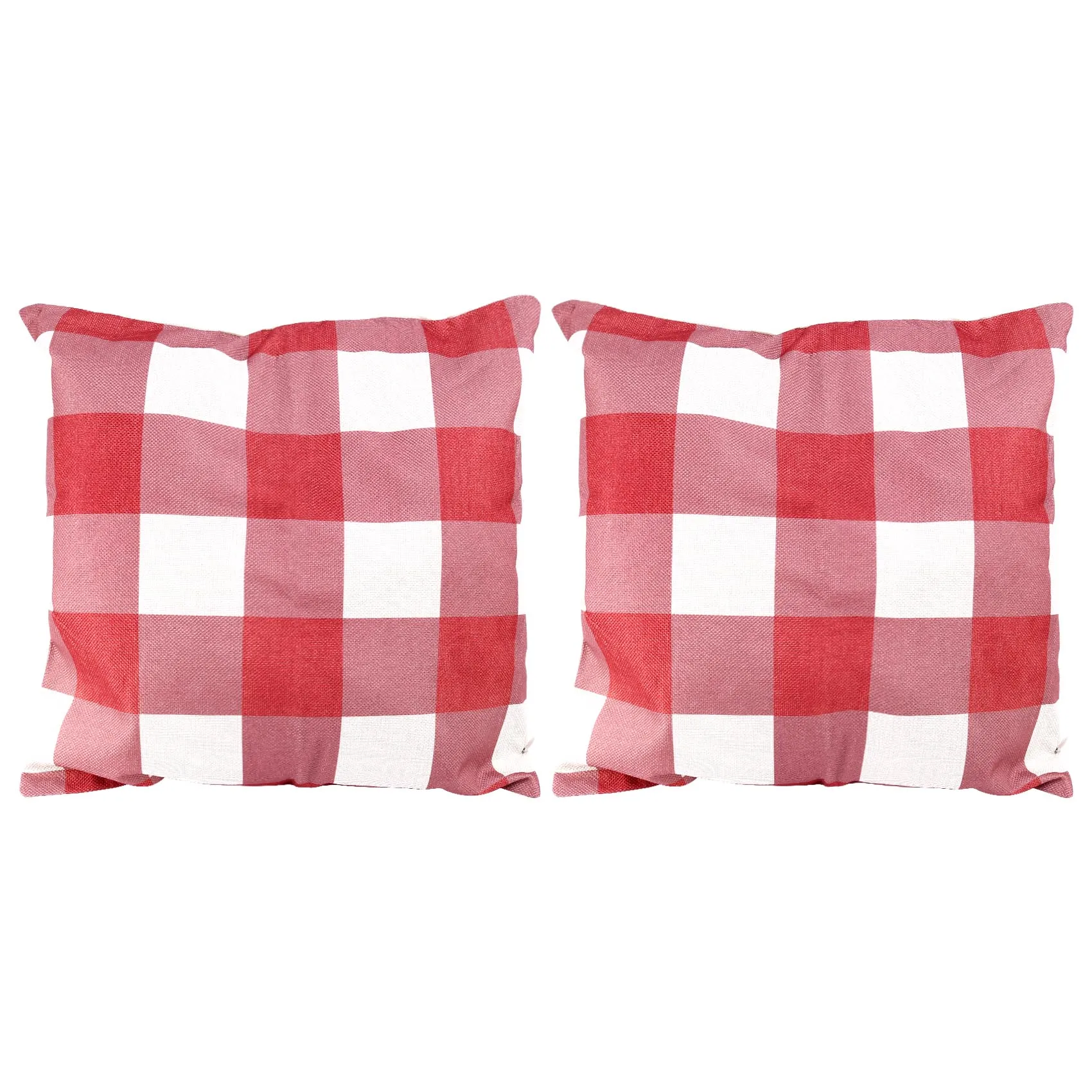 

Christmas Throw Pillow Covers 18x18 Inch Red White Check Cushion Case Cotton Linen Farmhouse Decorative for Sofa, Set of 2