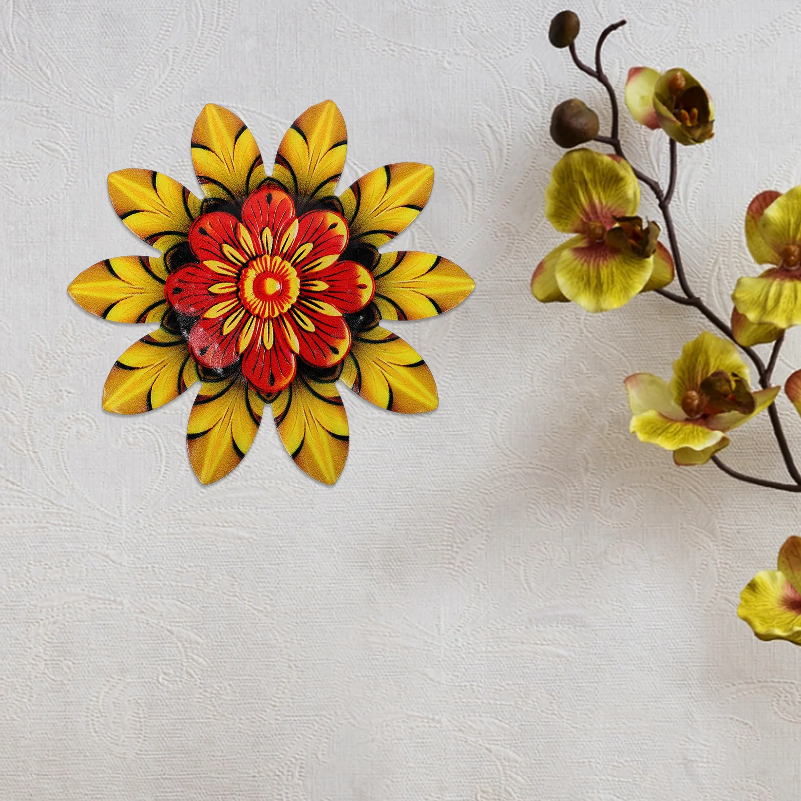 

Iron Flowers Decor Yellow Metal Art Modern Wrought Hanging Flower Wall Decoration Metal Wall Flower Decor