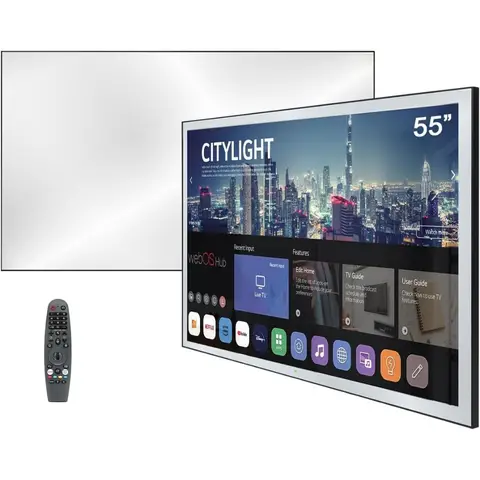 Smart Waterproof Mirror TV 55 inches 4K UHD with ATSC DTV Tuner and Voice Control for Large Bathrooms and Indoor Spaces