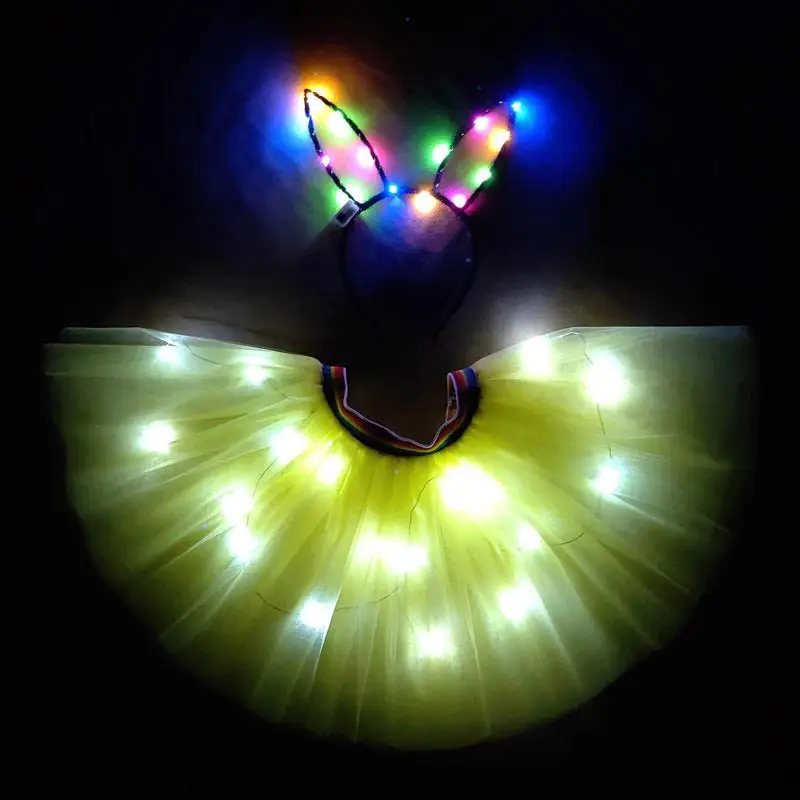 

Halloween New Children's Mesh Led Light Mesh Half Skirt Christmas School Party Performance Skirt with Light Hair Hoops