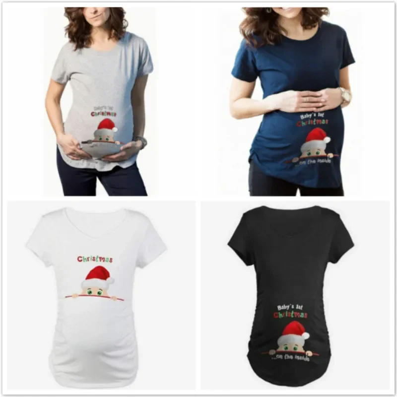 Christmas Maternity Clothing  Summer Pregnant Maternity T Shirts Short Sleeve Casual Tees Pregnancy Clothes Funny Pregnant Tops