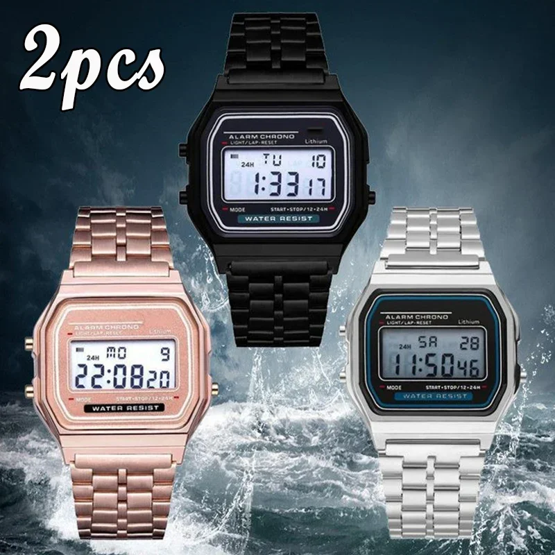 Reloj Digital para hombre y mujer, cronógrafo Digital de lujo, resistente al agua, Retro, de acero inoxidable, deportivo, militar, electrónico, para