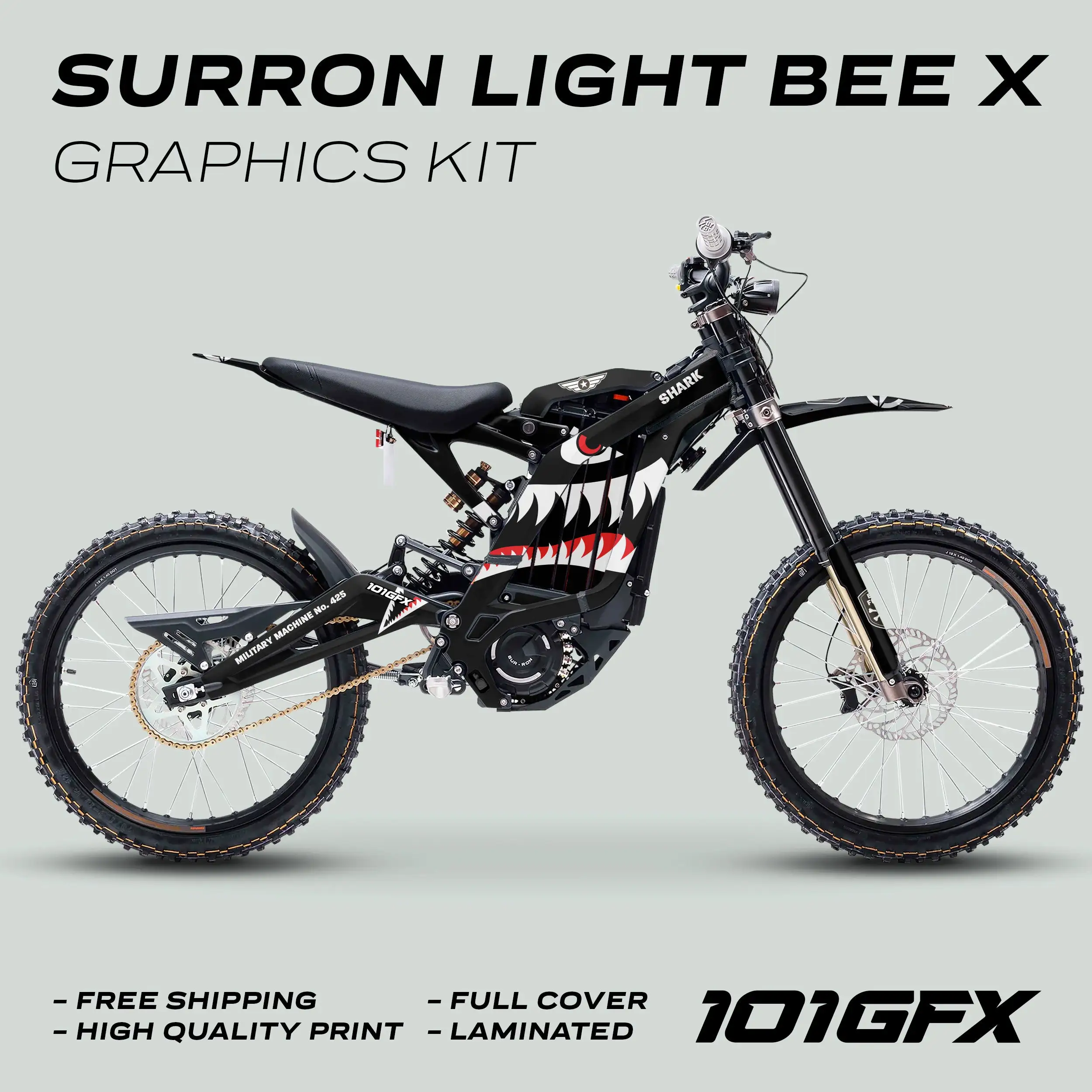 Graphics Kit MILITARY SHARK BLACK Decals Stickers Laminated Army Tiger Air Force  L1E eBike Emoto For Surron Light Bee X