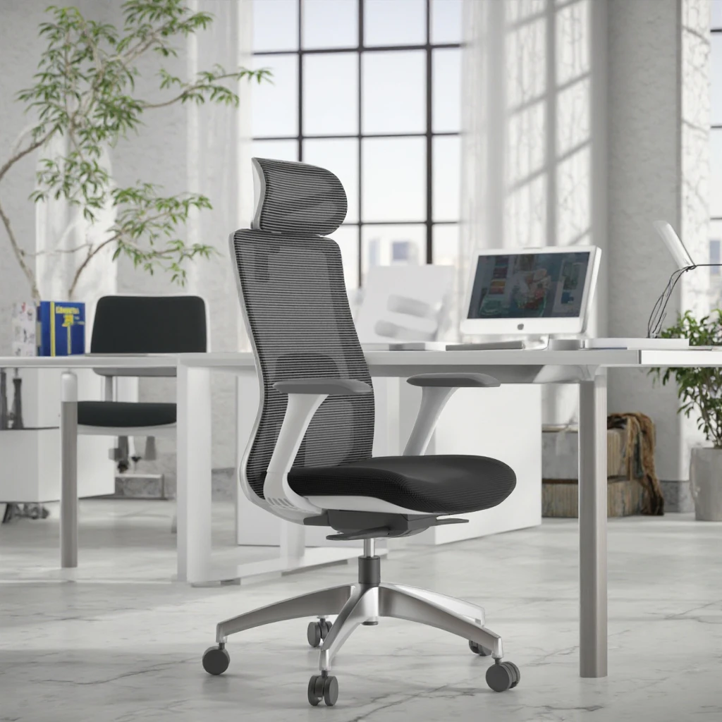 Ergonomic Mesh Metal Aluminum Plastic Design Adjustable Headrest Manufacturer Direct Commercial High-Back Recliner Office Chair
