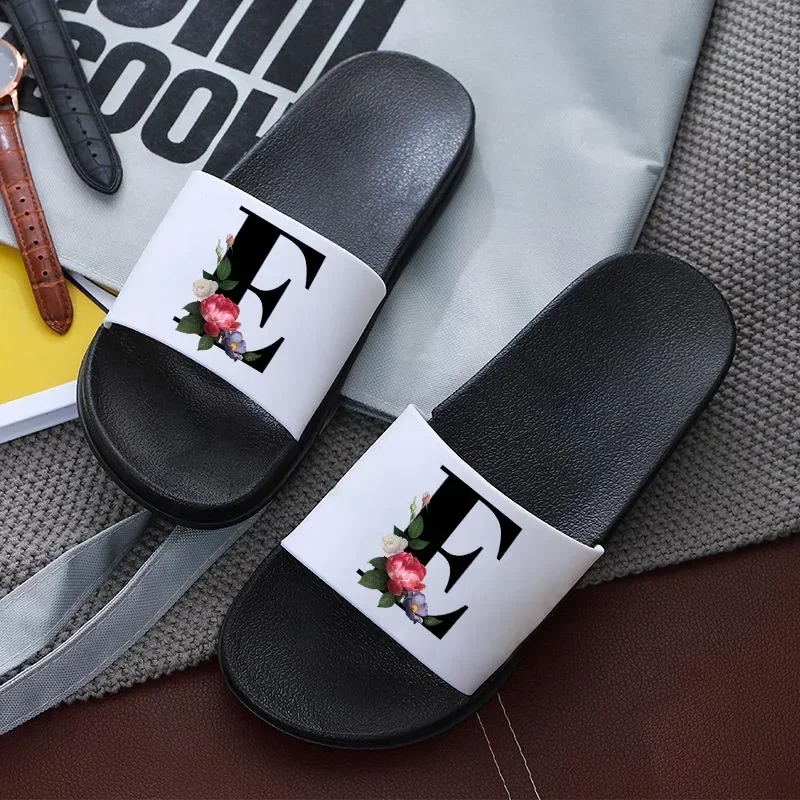 Letters Printed Women Slippers Cartoon Slippers Summer Sandals Non-Slip Flat Beach Shoes Girls Bathroom Flip Flop Indoor Slipper